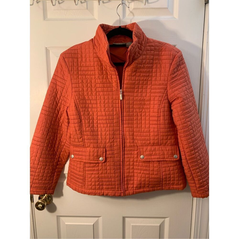 JANE ASHLEY JACKET QUILTED ZIPPER FRONT SNAP POCKETS BURNT ORANGE SZ M